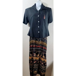 Premier International Black Safari Animal Print 2 Piece Maxi Dress Medium Soft - Picture 1 of 6