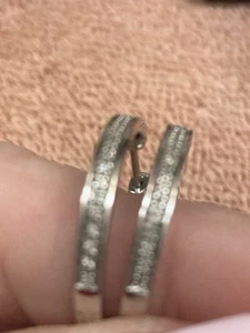 Earrings Marked 925 Sterling Silver Hoop Earrings with Clear Stones - Picture 1 of 24
