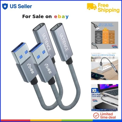 USB to USB C Adapter 2 Pack Fast Charging Data Transfer for Laptops PC - Image 1 of 4
