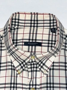 Vintage Burberry London Plaid Nova Check Cotton USA Button Down Shirt Mens XL - Picture 1 of 4