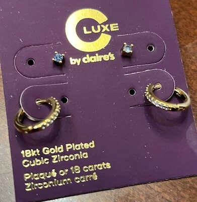 New Cluxe By Claire’s 18kt Gold Plated Cubic Zirconia Earrings Set Of 4 - Image 1 of 4