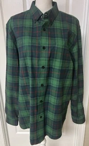 Camicia LL Bean uomo taglia large verde blu rosso a quadri leggermente aderente manica lunga - Foto 1 di 4