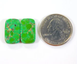 Natural Arizona Green Turquoise Pair Radiant Cabochon Gemstone 15.00 Cts C0=351 - Picture 1 of 4