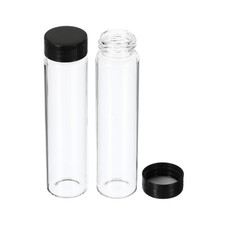 50mL Reagent Glass Storage Bottle 12Pcs Round Plastic Screw Cap Lab Home Clear