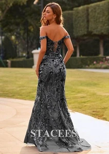 Stacee's black mermaid off the shoulder prom dress size 6 - Picture 1 of 5