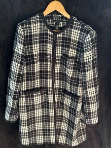 Apostrophe Jacket Plaid black White Silver Metallic Pockets Sz 18 - Picture 1 of 6