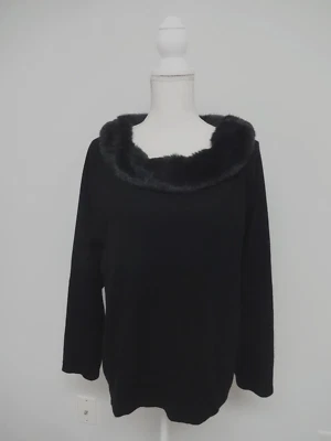 NORTON MCNAUGHTON женщин черный XL пуловер свитер w/съемный искусственного меха воротник - Изображение 1 из 4
