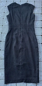 Ladies Next Tailoring Cap Sleeve V Neck Fitted Black Grey Textured Dress Size 10 - Picture 1 of 15