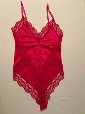 Body de peluche vintage rosa de nailon y encaje entrepierna a presión lencería talla S M Foto 1 de 4