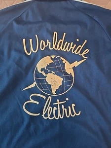 Vintage Hilton Bowling Shirt M -Worldwide Electric -Navy W/Blue Stripes -Bobbie - Picture 1 of 5