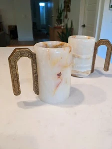 Tazza Birra Vintage Medievale Pietra Naturale Marmo Stein Manico Vetro - Foto 1 di 9