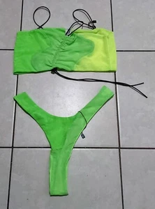 Lips + Honey Mesh Lime Green Set Top Thong Club Raver Dancer Gogo - Picture 1 of 6