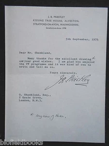 HANDSIGNIERTER BRIEF DES AUTORS J B PRIESTLEY (1974) auf Notizpapier mit Kopf - Bild 1 von 2