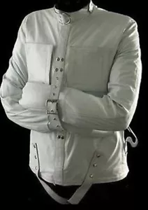 MEN'S REAL LEATHER WHITE HEAVY DUTY STRAIGHTJACKET STRAITJACKET - Picture 1 of 2