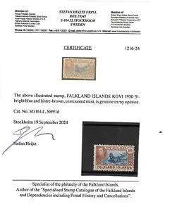 Falkland Islands SG161d 5/- the last print w/certificate superb MNH condition. - Picture 1 of 1