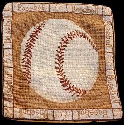 Funda de almohada punta de aguja almohada hecha a mano lana béisbol 16x16 funda falsa HKH  Foto 1 de 4