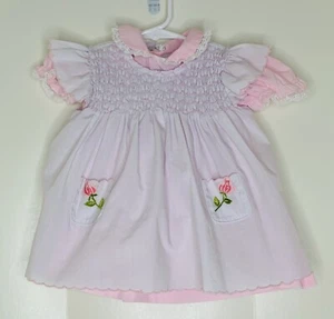 Nannette Vintage 24 months Girls dress 2 piece Pinafore Smocked Pink White - Picture 1 of 8