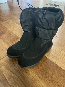 Damen Lands End Fleece gefüttert wasserabweisend Wildleder schwarz Winterstiefel Größe 9 - Bild 1 von 8