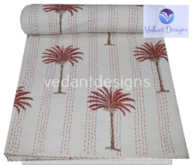 Colcha de algodón con estampado de bloques Kantha vintage india Ralli Gudari Foto 1 de 4