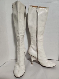 Vicini, Vintage Designer Boots, Ivory, Knee High sz 5.5 Shaft ht. 13" - Picture 1 of 14