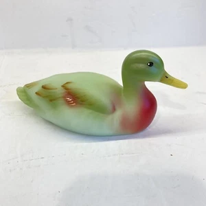 Statuina Fenton Art Vetro Giadeite Anatra Mallard Verde Satinato Firmata P Laudermann - Foto 1 di 6