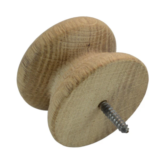 Large 46mm Dia. OAK Cupboard Drawer Knobs Handles w/ CHOICE OF FIXINGS + - Image 1 of 1