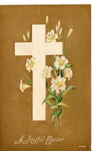 Vintage Postcard Post 1909 Bloomfield NY Easter Greetings Cross Lily flower - Picture 1 of 2