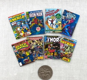 MARVEL COMIC BOOKS 8 Pc Miniature 1:12 Scale Illustrated Readable Comics - Picture 1 of 12