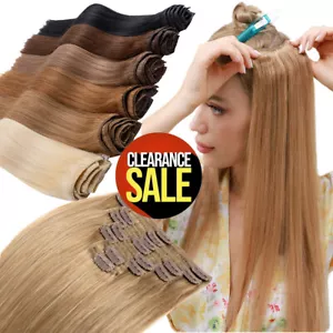 CLEARANCE 200G Clip In Thick Double Weft 100% Real Remy Human Hair Extensions US - Picture 1 of 142