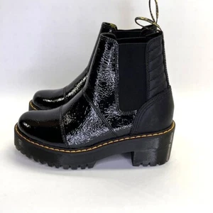 Dr Martens Rozalie Distressed Patent Heeled Chelsea Boots Size 6 in Black - Picture 1 of 15