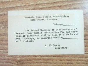 MASONIC HOME TEMPLE CHICAGO POST CARD STOCKHOLDERS MEETING OLD - Picture 1 of 3