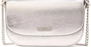 Kate Spade New York Krista Metallic Chain Flap Crossbody  Silver Bag Leather Mar - Picture 1 of 10