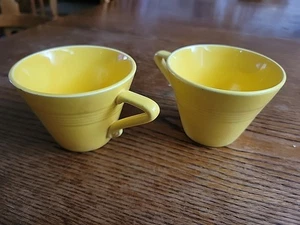2 VINTAGE Harlequin Homer Laughlin Coffee Tea Cup YELLOW Mid Century Deco - Picture 1 of 7