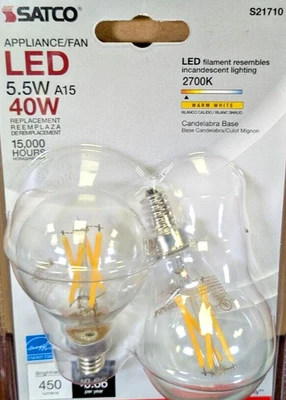 LOT OF 24 SATCO LIGHTING LED CLEAR CANDELABRA BULBS 5.5W 2700K E12 120V S21710 - Image 1 of 4