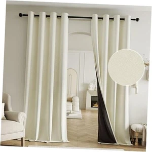 100% Blackout Curtains 90 Inch Long 2 Panels for Bedroom Living Room Beige - Picture 1 of 8