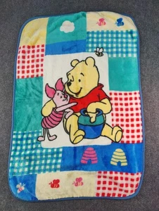 Vintage Winnie the Pooh Plush Blanket Piglet Honey Pot Squares Crown Crafts - Picture 1 of 17