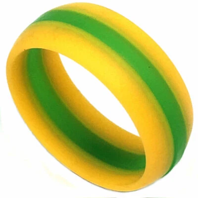 ANILLOS ACTIVOS SEGUROS Anillo de boda de goma de silicona empaquetadores a rayas verdes amarillas Foto 1 de 3