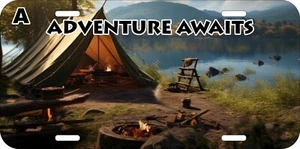 ADVENTURE AWAITS CAMPING CAMP OUTDOOR PERSONALIZATION METAL LICENSE PLATE M - Picture 1 of 4