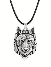 Tibetan Silver Wolf Head Pendant Necklace Amulet Animal Viking Men