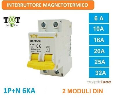 Interruttore Magnetotermico Barra Din 1p+n 230v 6ka 10a 16a 20a 25a 32a 40a 63a • 5.36€