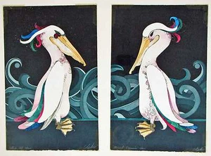 Portside Pal Starboard Companion by Beki Killorin Hand Colored Etching Pelican - Picture 1 of 12