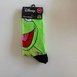 NEW DISNEY MUPPETS KERMIT THE FROG green crew socks size 9-13 - Picture 1 of 3