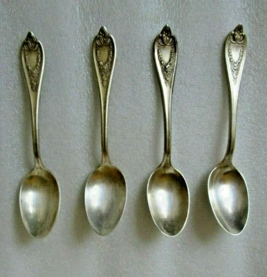 Винтажный набор из 4 🫖 АНТИКВАРНЫХ СТОЛОВЫХ ПРИБОРОВ Rogers Old Colony УЗОР ПОСЕРЕБРЕННАЯ чайная ложка - Изображение 1 из 4