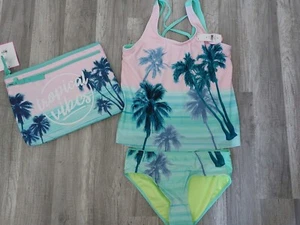 NWT Girls Justice Swimsuit Tropical Vibes Tankini with Bikini Bag Size 14 - Picture 1 of 1