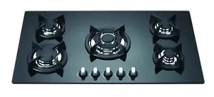 86cm BLACK GLASS 5 BURNER GAS COOKTOP - BRAND-NEW IN BOX - LPG JETS INCLUDED - Picture 1 of 2
