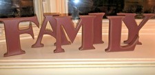 Free-standing Wooden Letters "FAMILY" Dark Red 5" Distressed Primitive