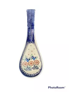 Polish Stoneware Spoon Rest Boleslawcu Manufaktura Handmade Poland Blue Floral - Picture 1 of 4