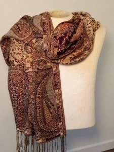 Sciarpa PASHMINA 100% PASHMINA L72" x W27" scialle reversibile avvolgente paisley nappa - Foto 1 di 8