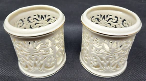 2 Lenox Teelicht Kerzenhalter, Creme Porzellan mit 24K Goldrand, 3" - Bild 1 von 4