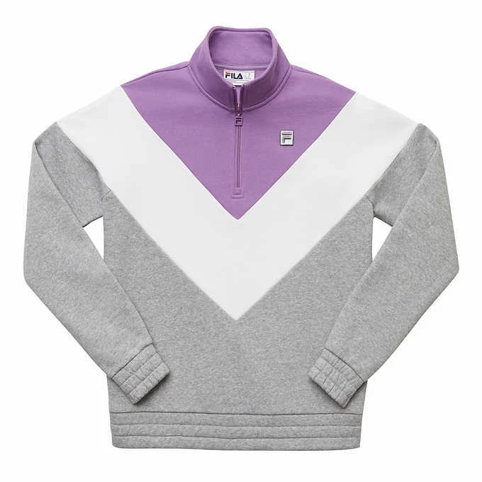 FILA Women's Large Pullover Gray Lavender and White 1/4 Zip Fleece Lined